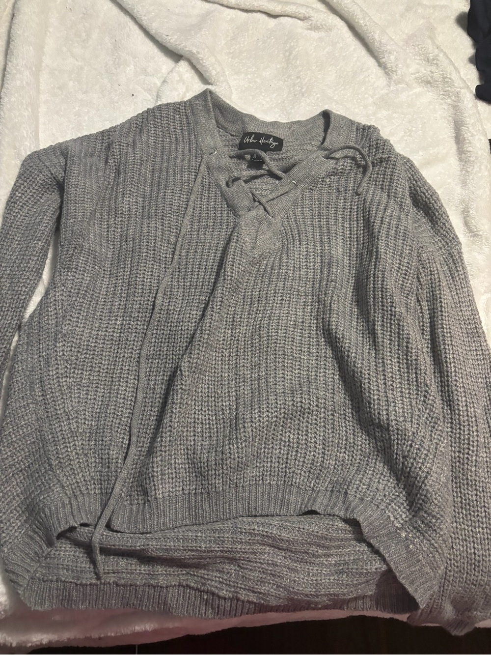 Urban Heritage women  Gray Lace-Up Knit Sweater